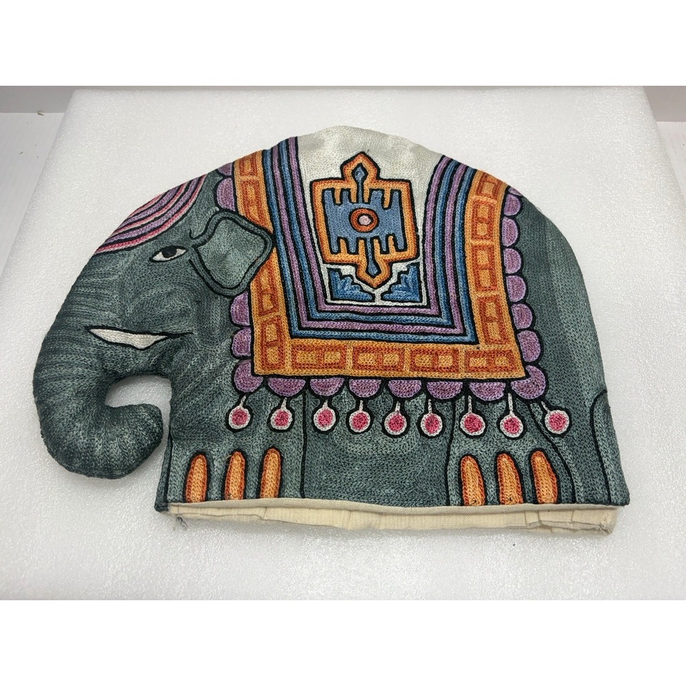 Embroidered Elephant Tea Pot Cozy Cover Insulated Vintage EUC